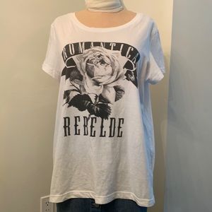 3 for $20 bundle H&M Divided whit Tshirt with black rose pattern lightly worn